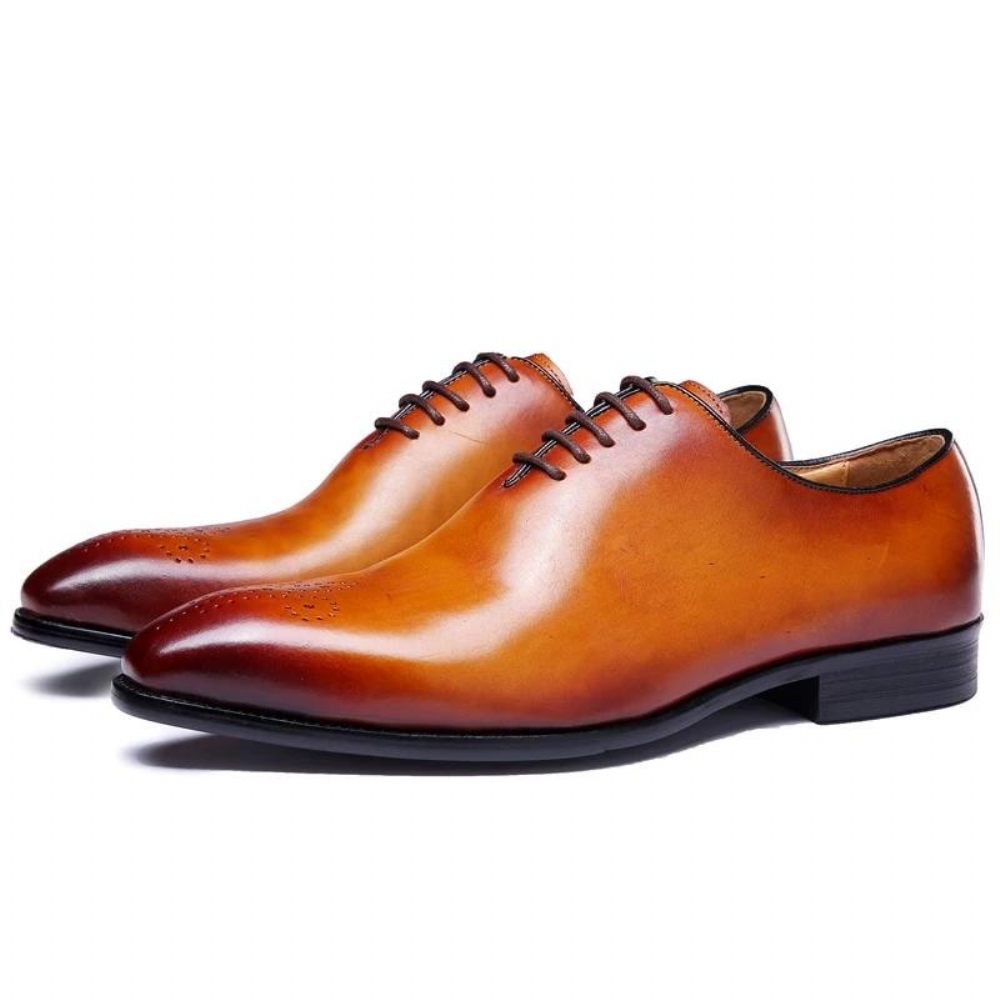 Chaussures Formelles Pour Hommes Habillées Style Richelieu À Pois Exotiques - Marron