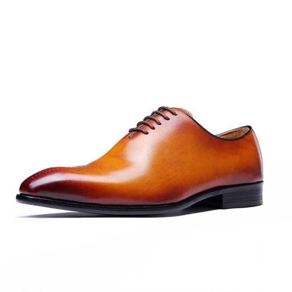 Chaussures Formelles Pour Hommes Habillées Style Richelieu À Pois Exotiques - Marron