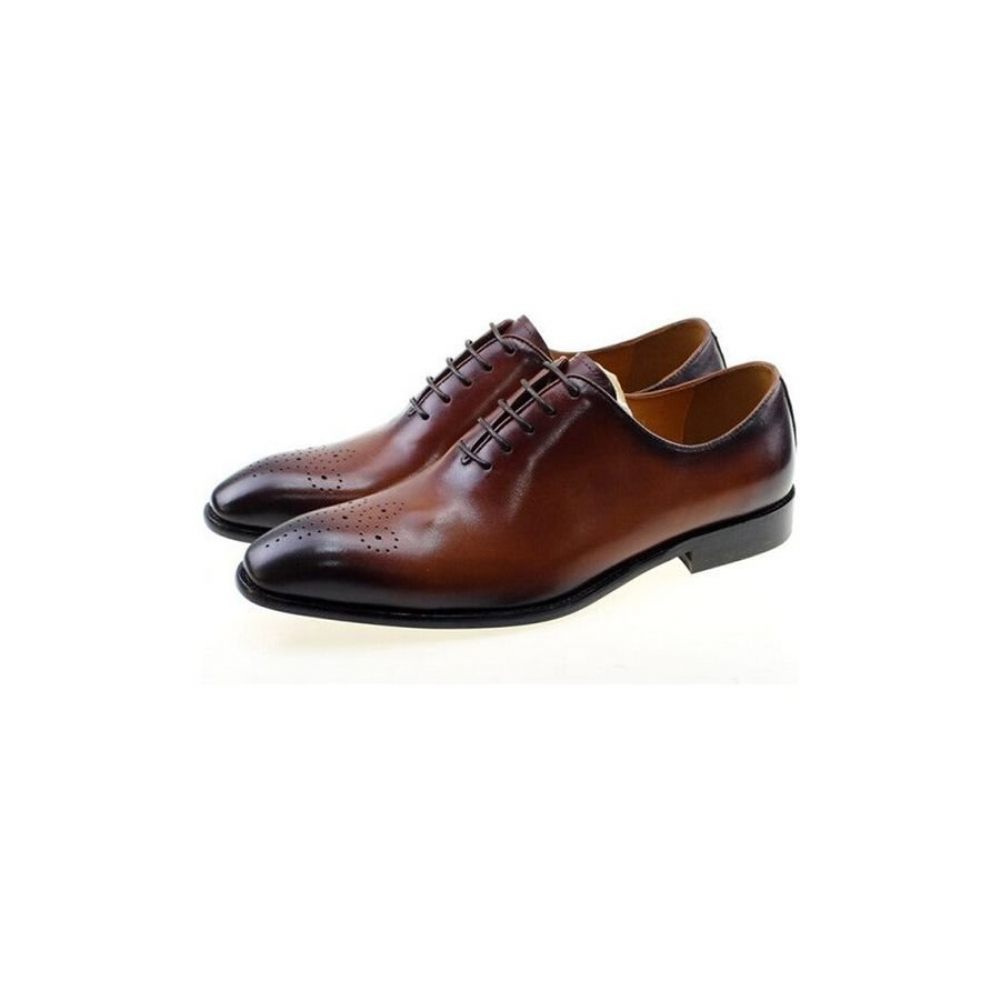 Chaussures Formelles Pour Hommes Habillées Style Richelieu À Pois Exotiques - Café