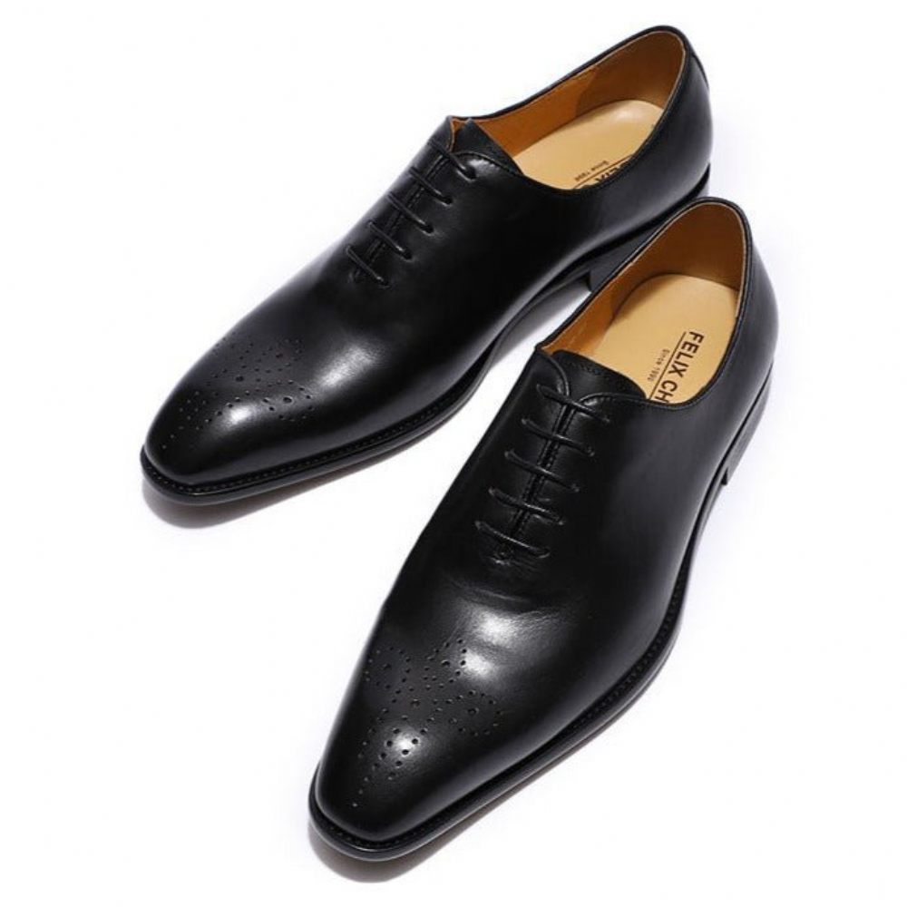 Chaussures Formelles Pour Hommes Habillées Style Richelieu À Pois Exotiques - Noir