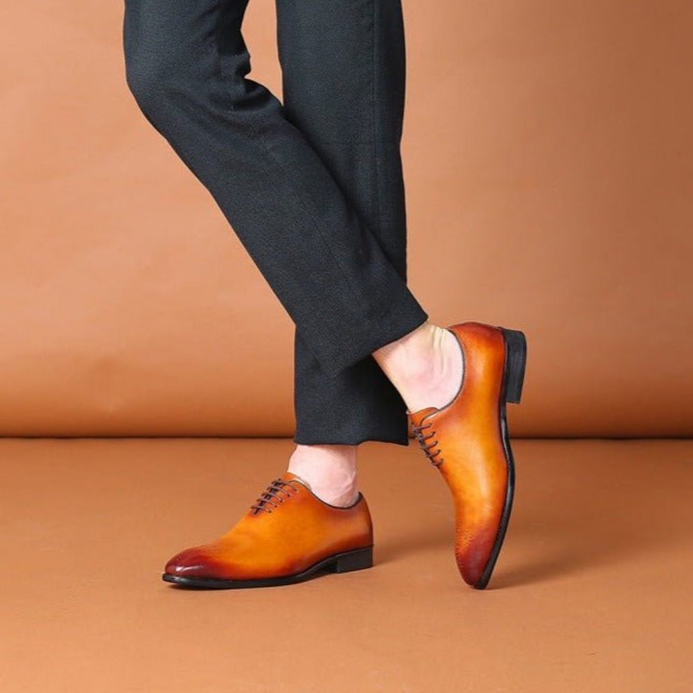 Chaussures Formelles Pour Hommes Habillées Style Richelieu À Pois Exotiques - Marron