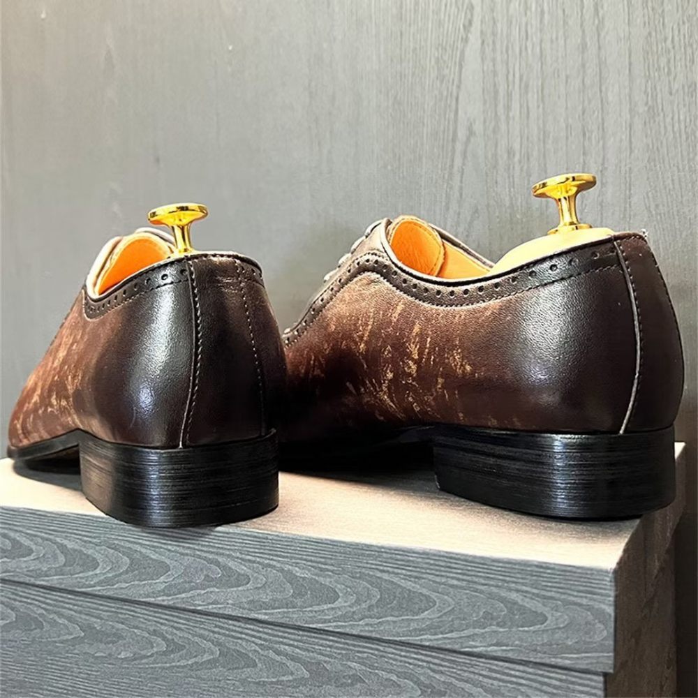 Chaussures Formelles Pour Hommes Habillées Véritables À Bout Pointu - Marron