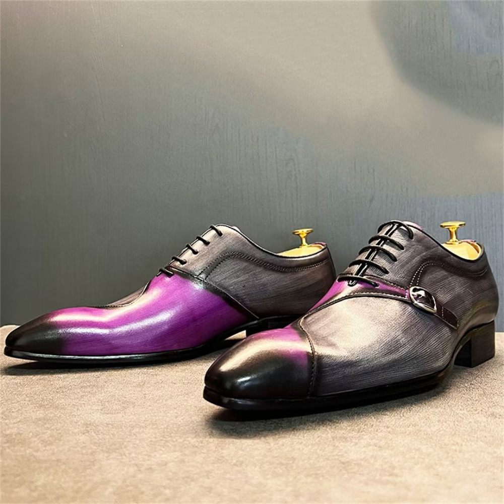 Chaussures Formelles Pour Hommes Habillées Véritables À Bout Pointu - Violet