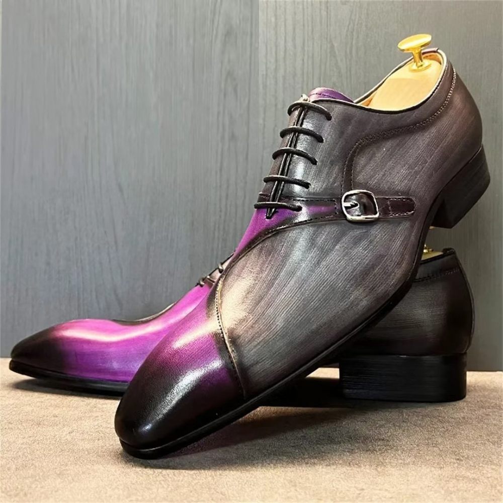 Chaussures Formelles Pour Hommes Habillées Véritables À Bout Pointu - Violet