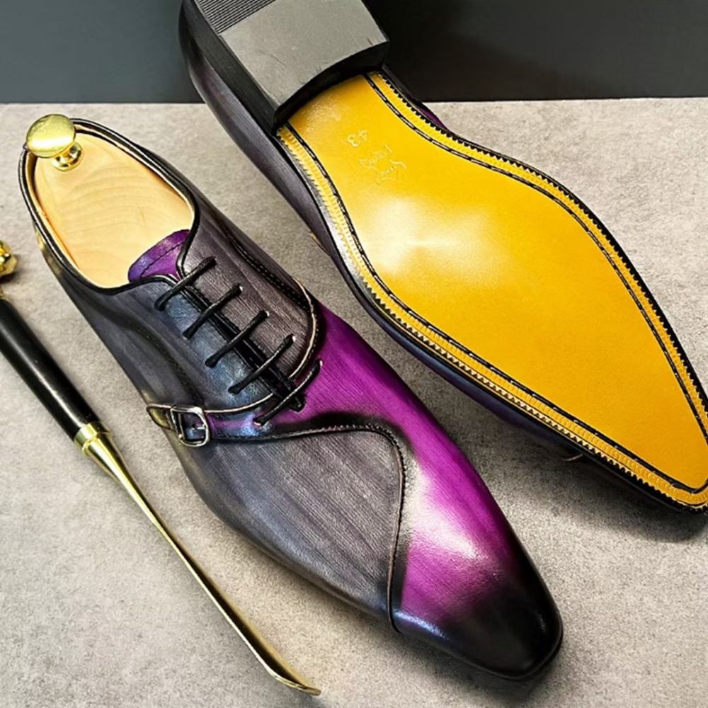 Chaussures Formelles Pour Hommes Habillées Véritables À Bout Pointu - Violet