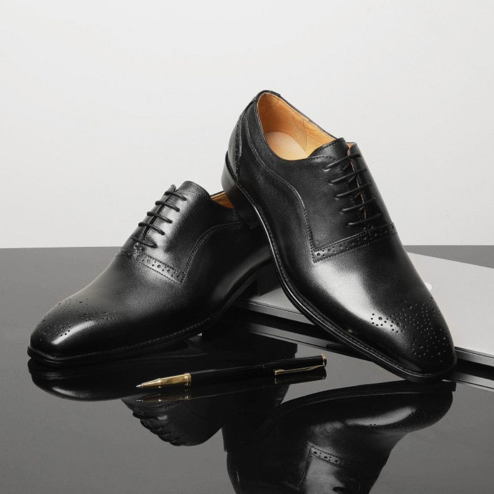 Chaussures Formelles Pour Hommes À Lacets Classiques Cuir Exotique - Noir