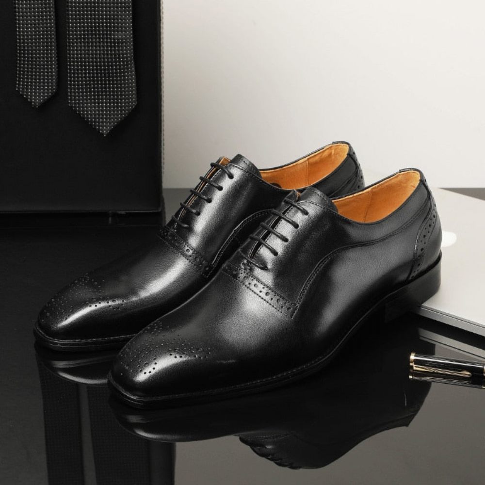 Chaussures Formelles Pour Hommes À Lacets Classiques Cuir Exotique - Noir