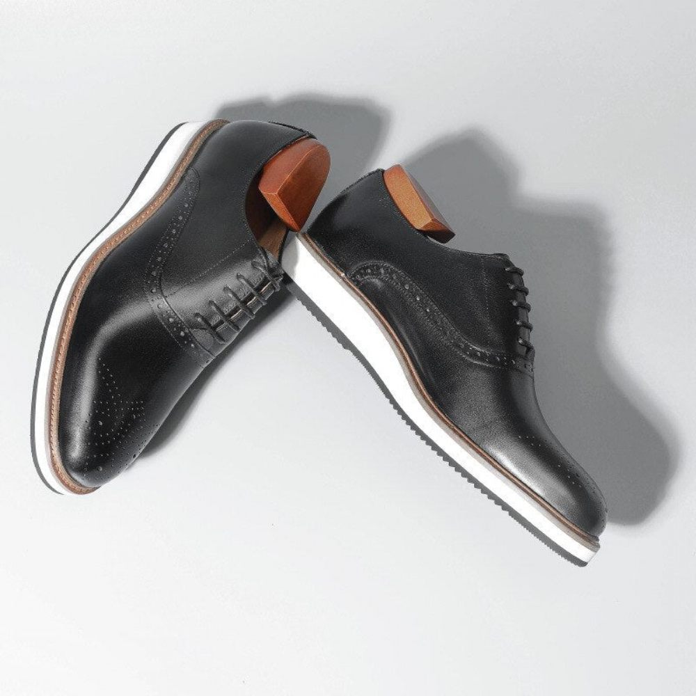 Chaussures Formelles Pour Hommes À Lacets Créateur Cuir Vache - Noir