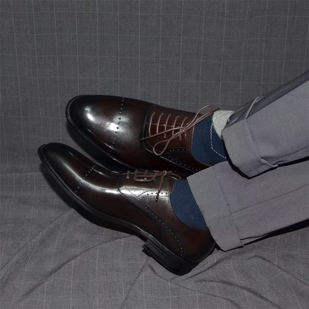 Chaussures Formelles Pour Hommes À Lacets Cuir Décontractées Et Raffinées - Café