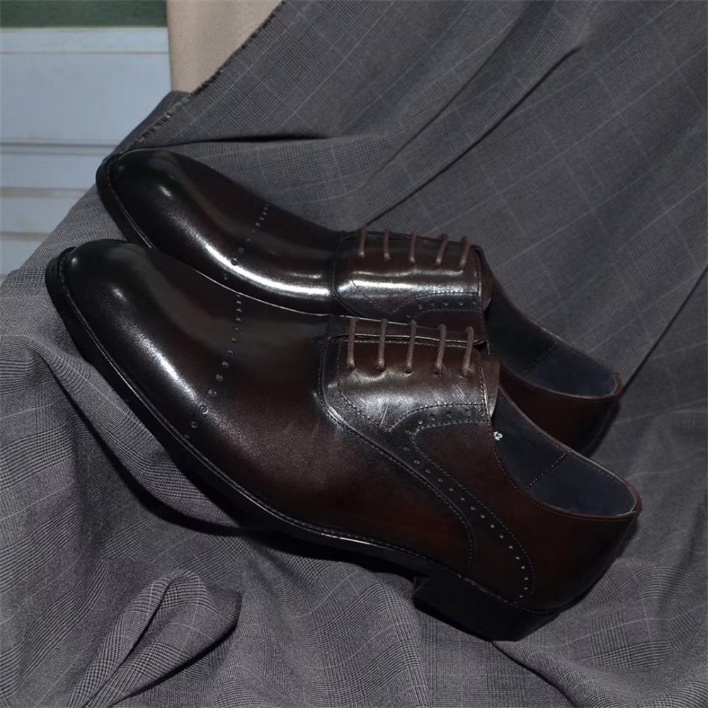 Chaussures Formelles Pour Hommes À Lacets Cuir Décontractées Et Raffinées - Café