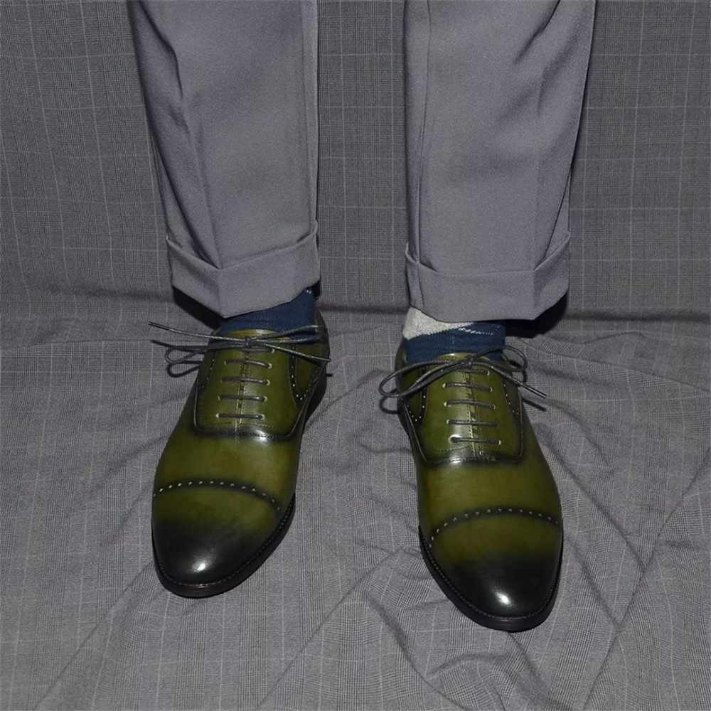 Chaussures Formelles Pour Hommes À Lacets Cuir Décontractées Et Raffinées - Vert