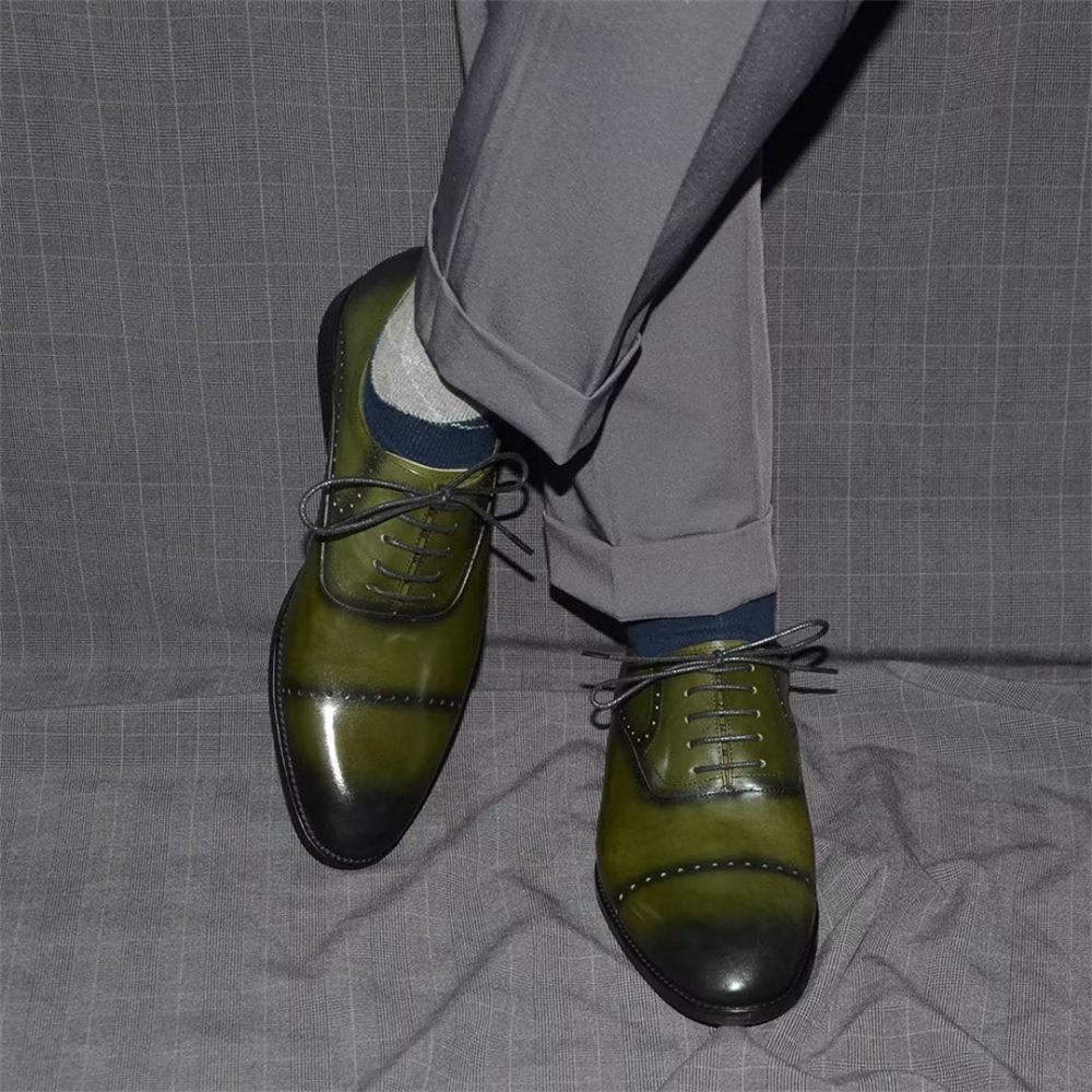 Chaussures Formelles Pour Hommes À Lacets Cuir Décontractées Et Raffinées - Vert