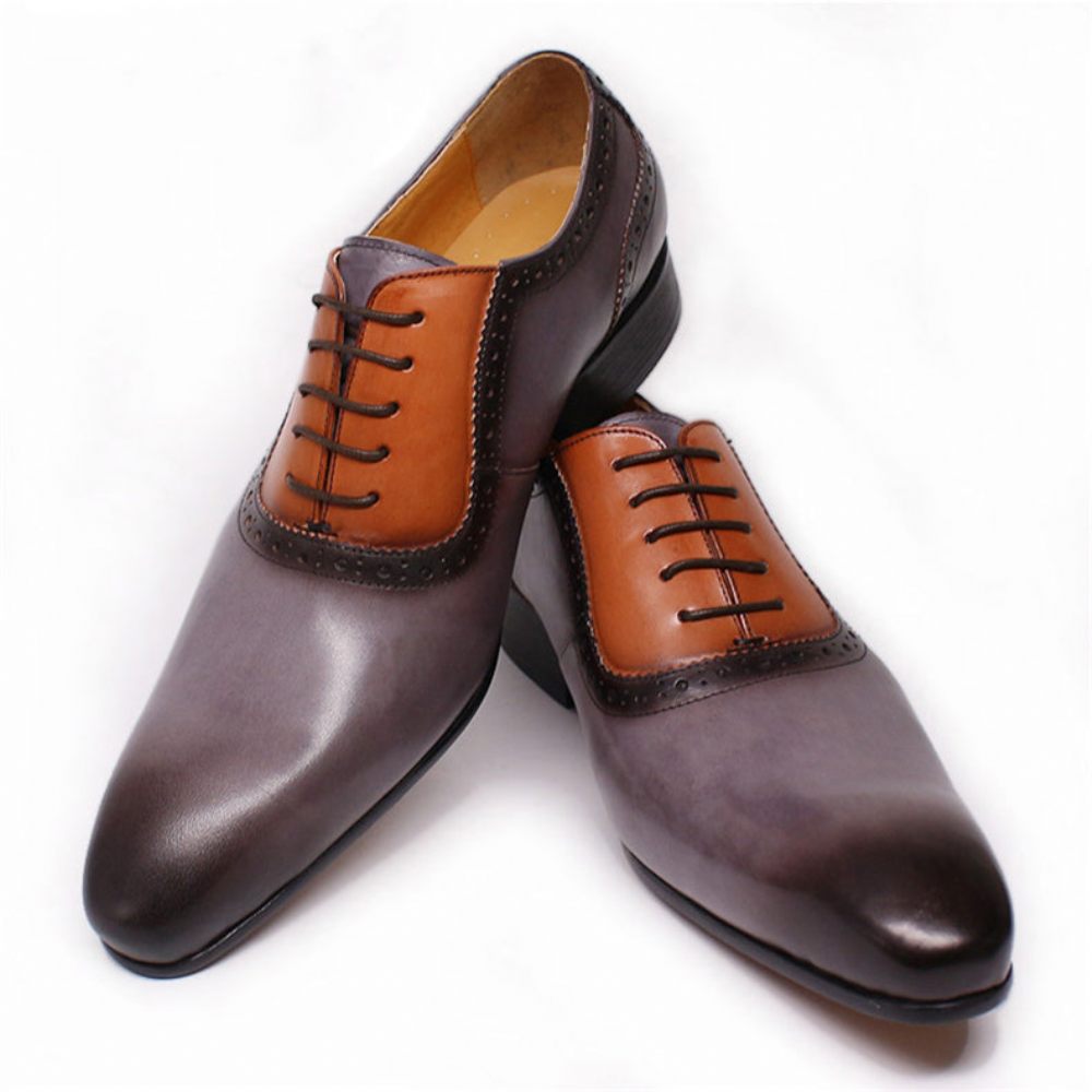 Chaussures Formelles Pour Hommes À Lacets Exotiques Bout Pointu Oxford - Gris