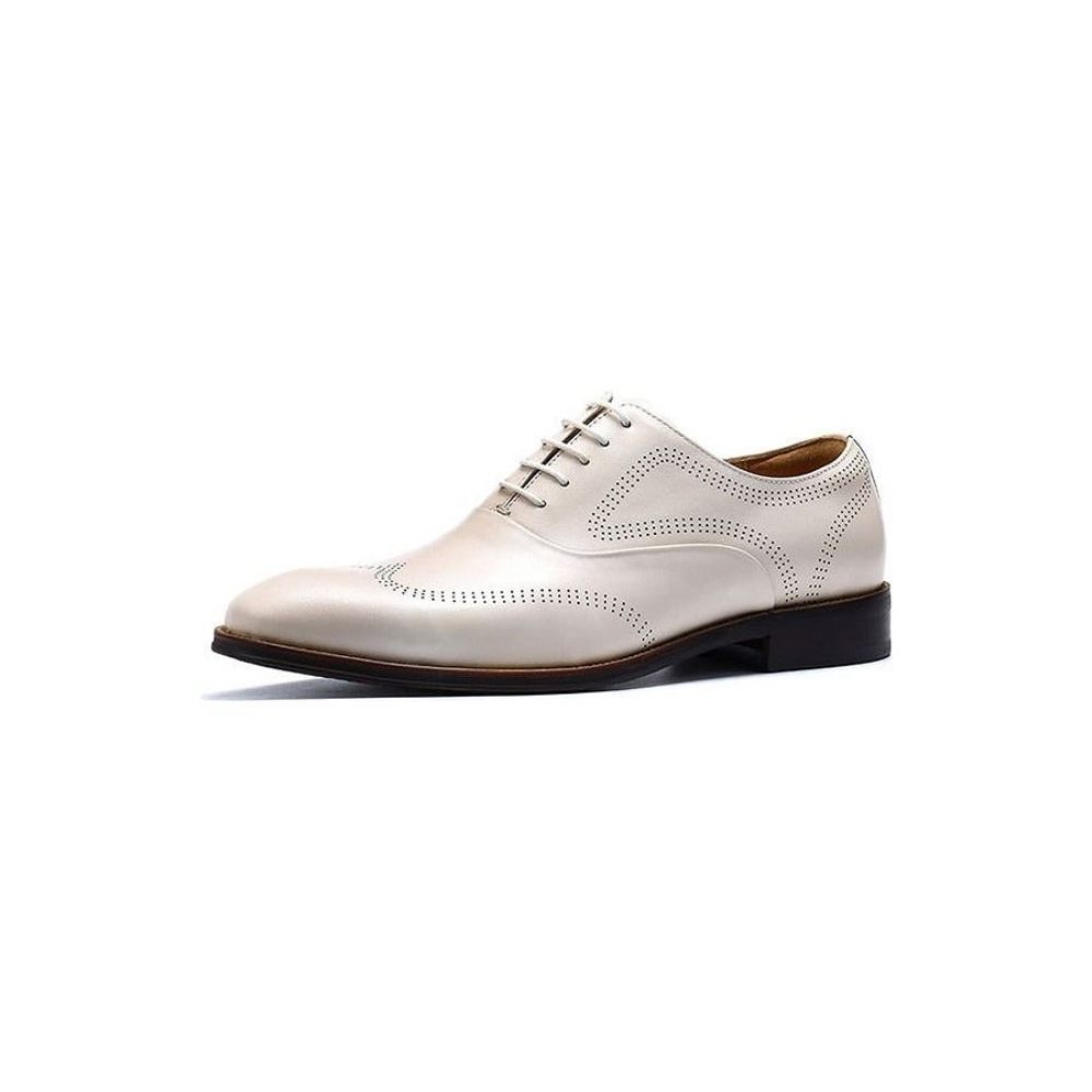 Chaussures Formelles Pour Hommes À Lacets Mariée Bout Pointu - Beige