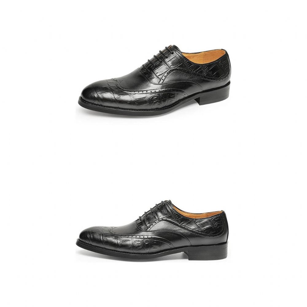 Chaussures Formelles Pour Hommes À Lacets Motif Alligator Bout Pointu Oxford - Noir