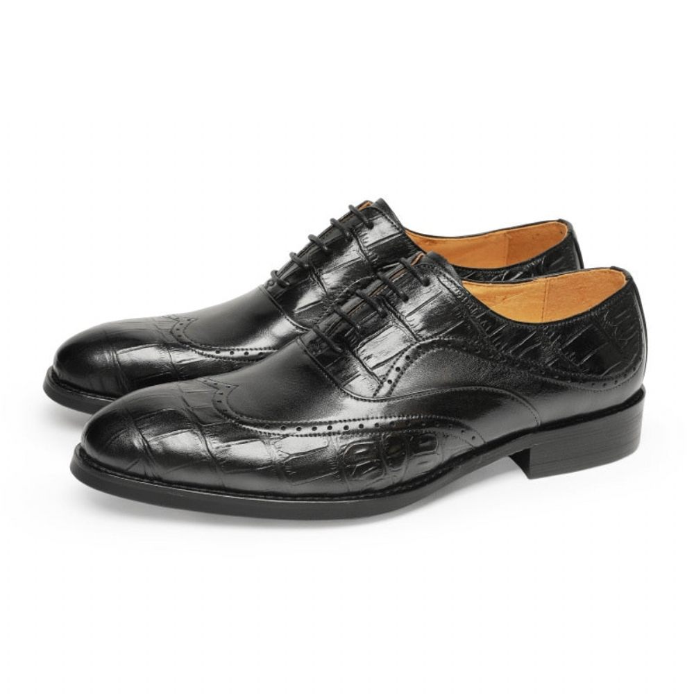 Chaussures Formelles Pour Hommes À Lacets Motif Alligator Bout Pointu Oxford - Noir