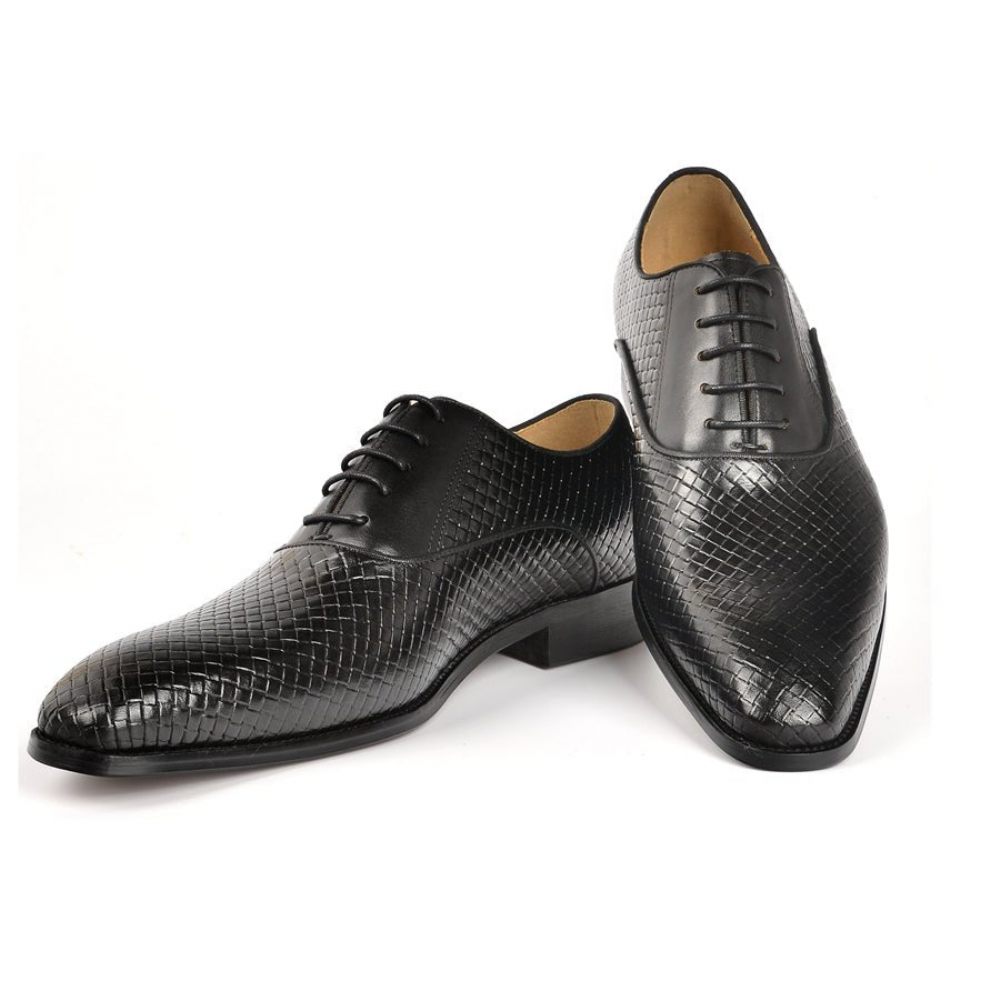 Chaussures Formelles Pour Hommes À Lacets Robe Mariée Design Alligator - Noir