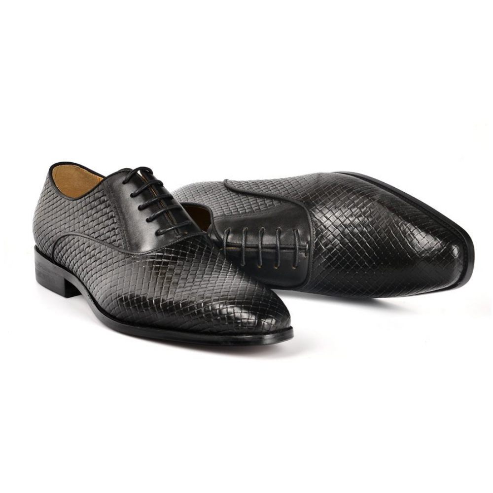 Chaussures Formelles Pour Hommes À Lacets Robe Mariée Design Alligator - Noir