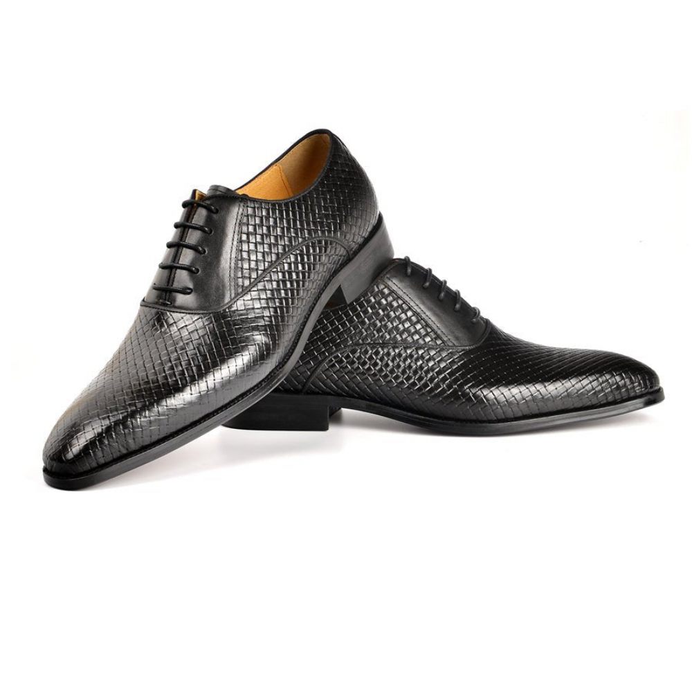 Chaussures Formelles Pour Hommes À Lacets Robe Mariée Design Alligator - Noir