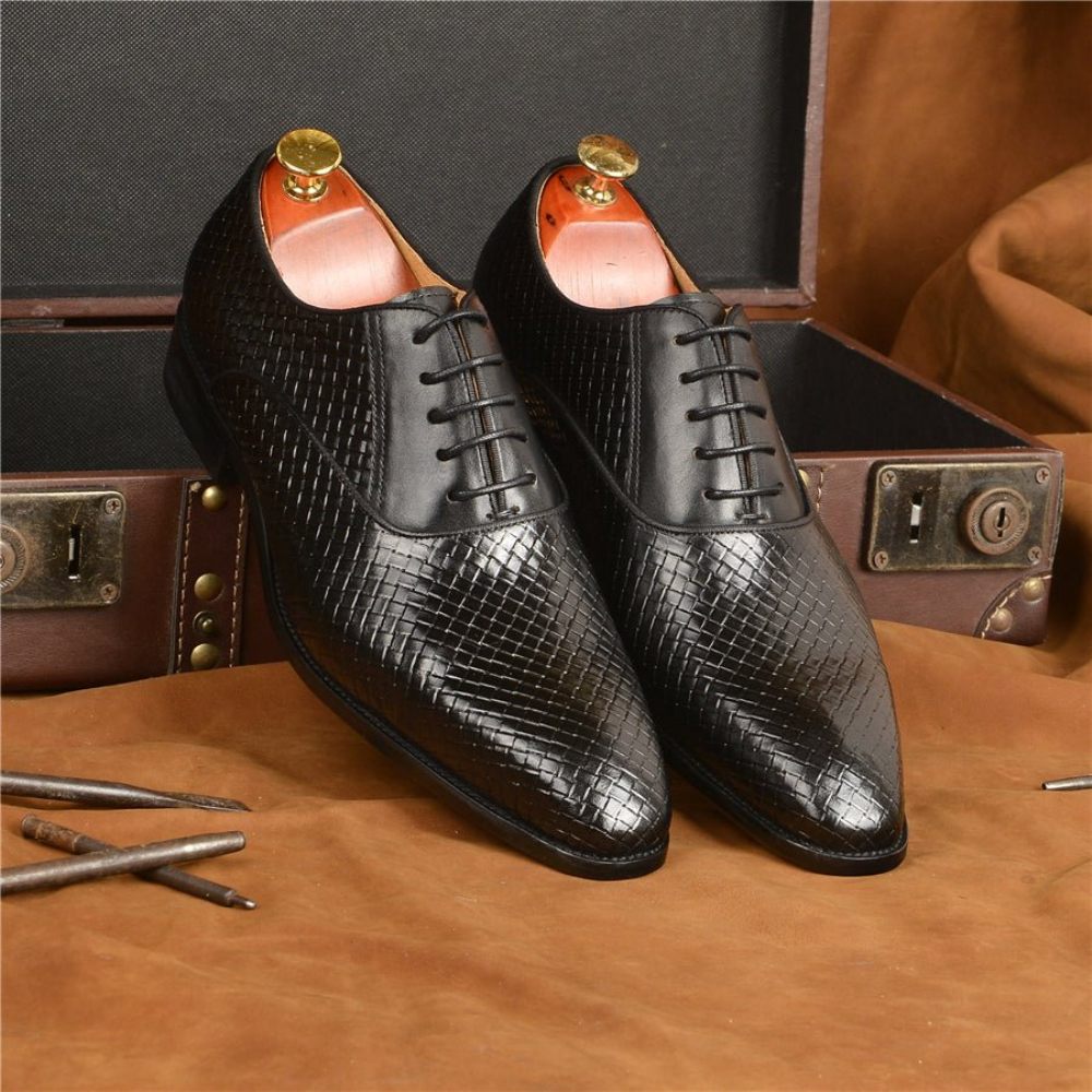 Chaussures Formelles Pour Hommes À Lacets Robe Mariée Design Alligator - Noir