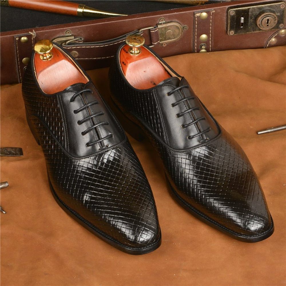 Chaussures Formelles Pour Hommes À Lacets Robe Mariée Design Alligator - Noir