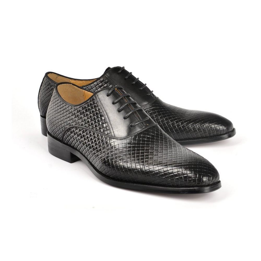 Chaussures Formelles Pour Hommes À Lacets Robe Mariée Design Alligator - Noir