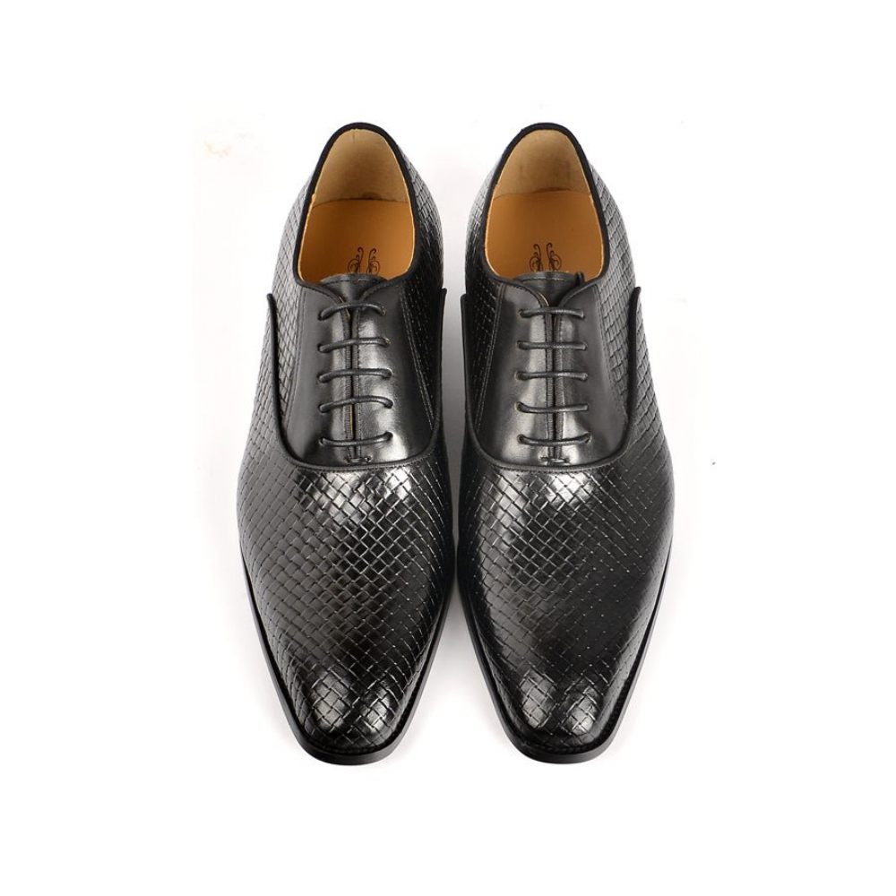 Chaussures Formelles Pour Hommes À Lacets Robe Mariée Design Alligator - Noir