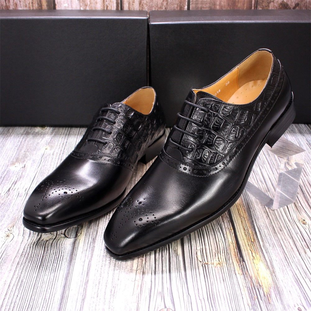 Chaussures Formelles Pour Hommes Luxe Cuir Brogue Oxford - Noir