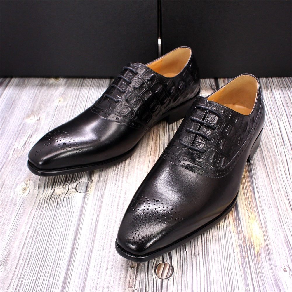 Chaussures Formelles Pour Hommes Luxe Cuir Brogue Oxford - Noir