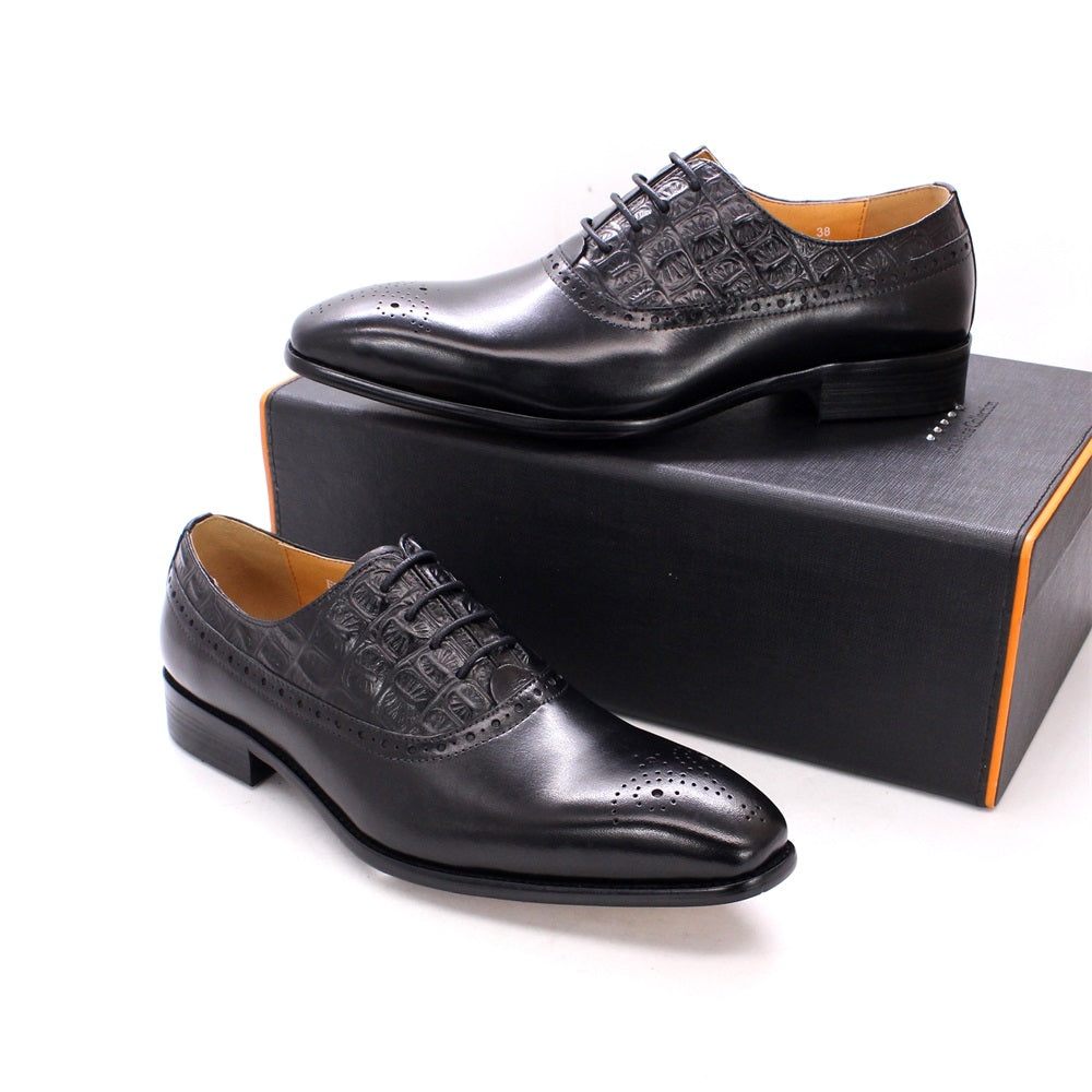 Chaussures Formelles Pour Hommes Luxe Cuir Brogue Oxford - Noir