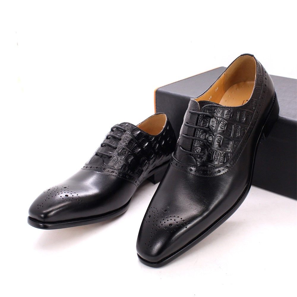 Chaussures Formelles Pour Hommes Luxe Cuir Brogue Oxford - Noir