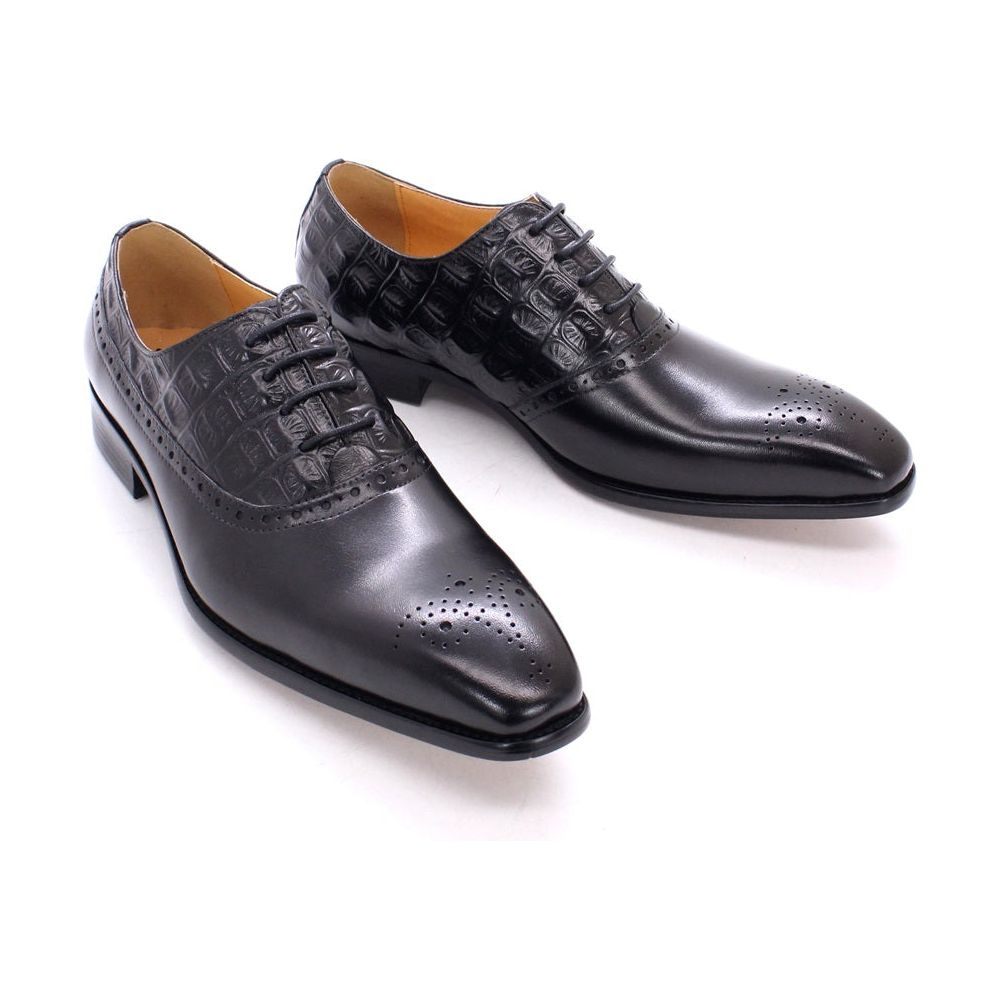 Chaussures Formelles Pour Hommes Luxe Cuir Brogue Oxford - Noir