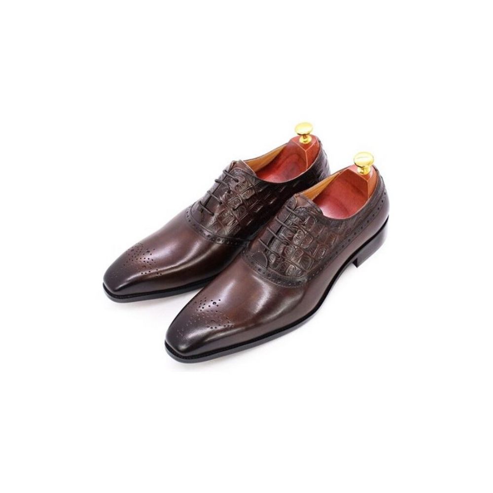 Chaussures Formelles Pour Hommes Luxe Cuir Brogue Oxford - Café