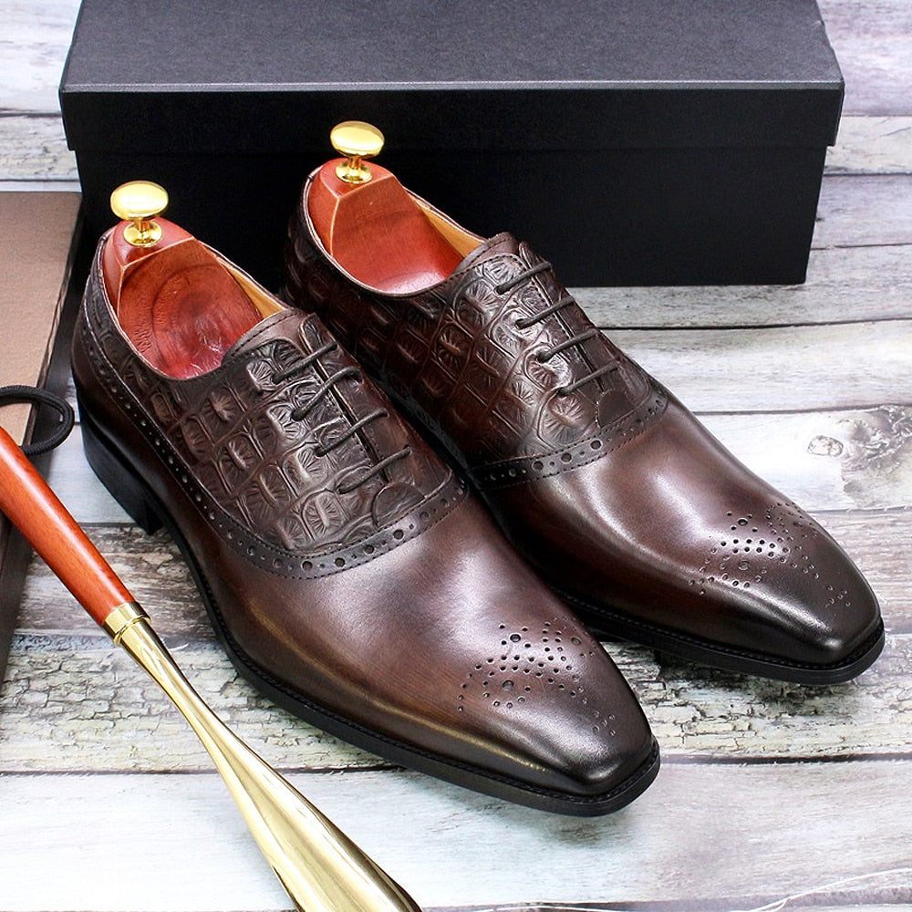 Chaussures Formelles Pour Hommes Luxe Cuir Brogue Oxford - Café