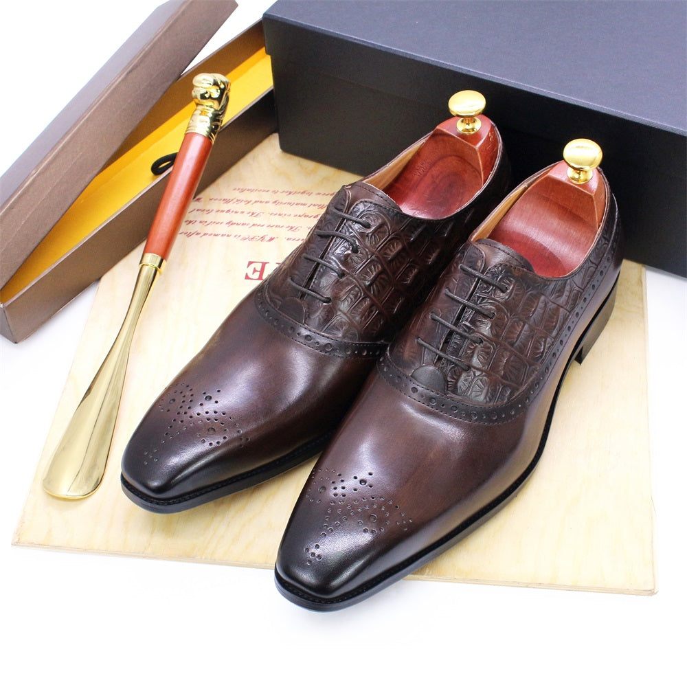 Chaussures Formelles Pour Hommes Luxe Cuir Brogue Oxford - Café