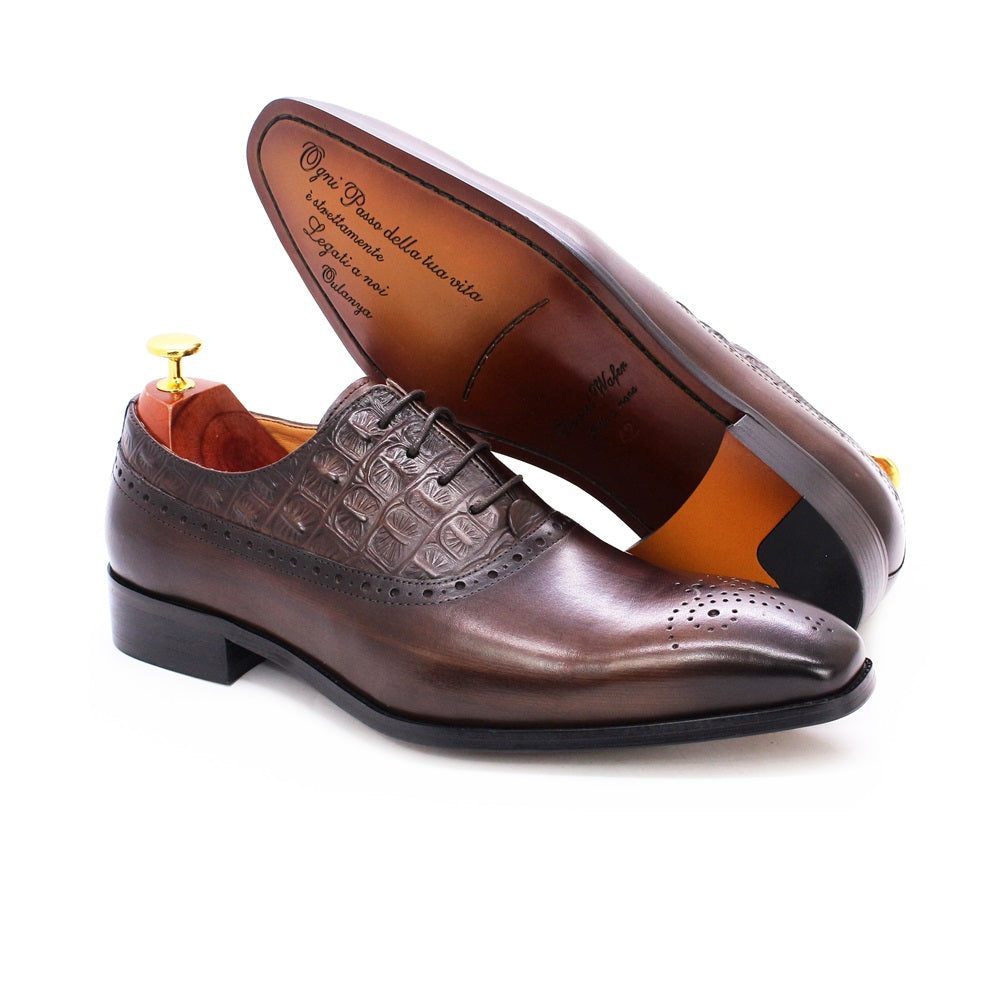 Chaussures Formelles Pour Hommes Luxe Cuir Brogue Oxford - Café