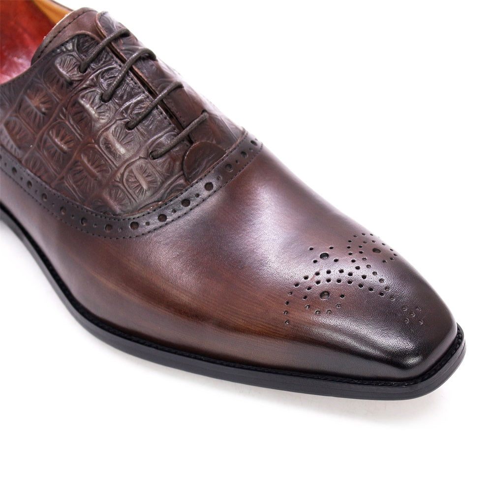 Chaussures Formelles Pour Hommes Luxe Cuir Brogue Oxford - Café