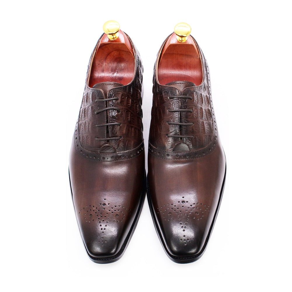 Chaussures Formelles Pour Hommes Luxe Cuir Brogue Oxford - Café