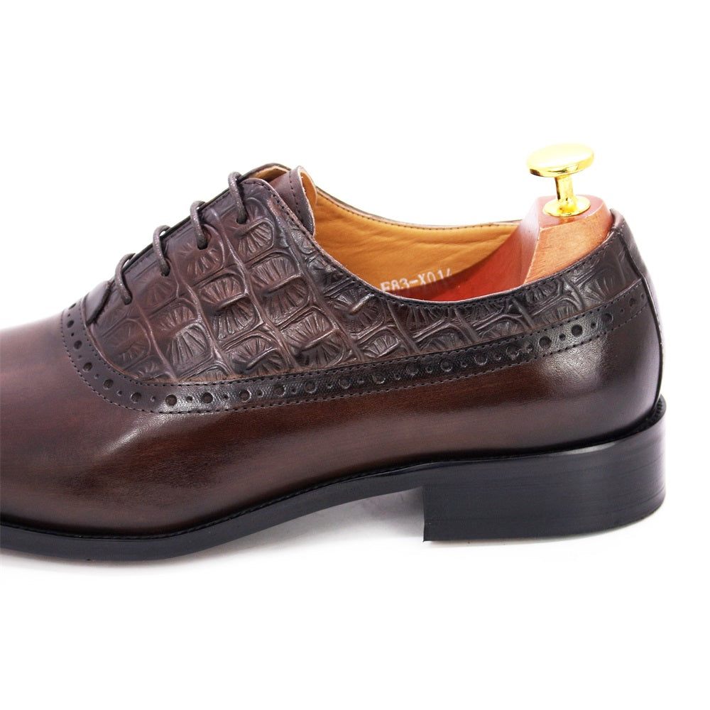 Chaussures Formelles Pour Hommes Luxe Cuir Brogue Oxford - Café