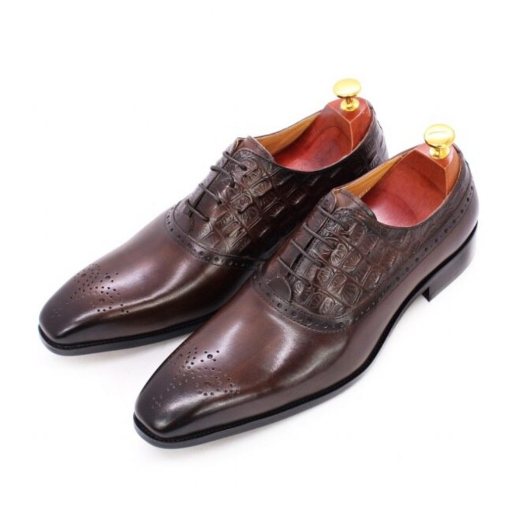 Chaussures Formelles Pour Hommes Luxe Cuir Brogue Oxford - Café