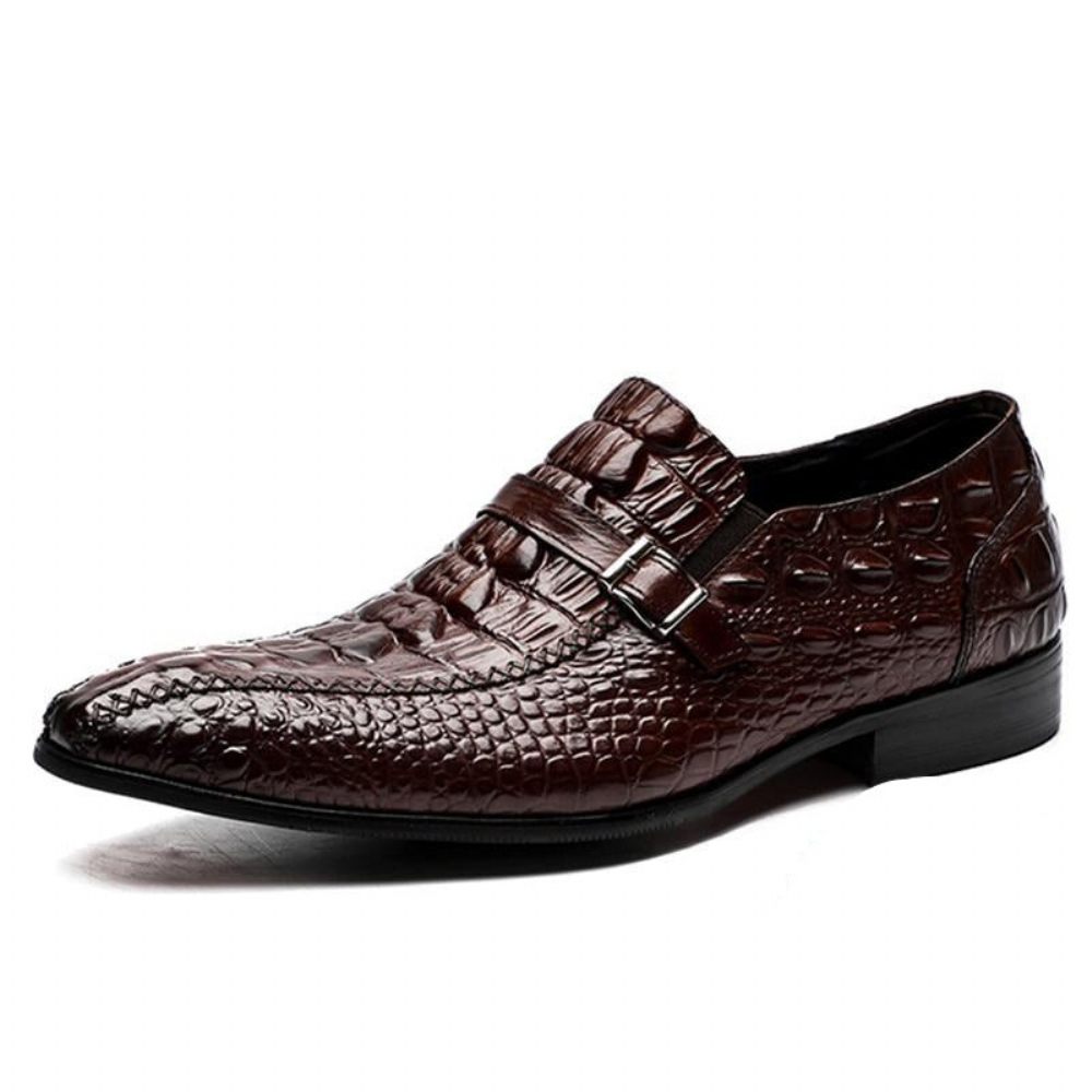 Chaussures Formelles Pour Hommes Luxe Cuir Crocodile Avec Sangle À Boucle Habillées Oxford - Rouge