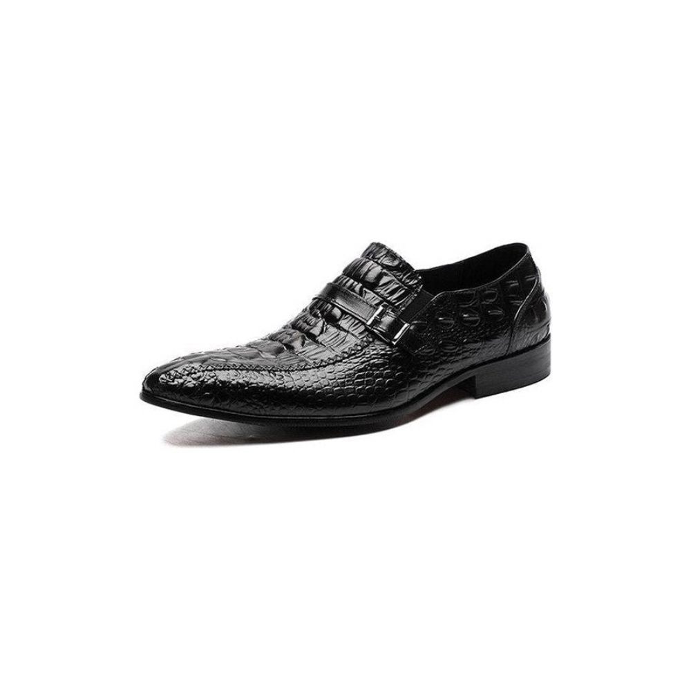 Chaussures Formelles Pour Hommes Luxe Cuir Crocodile Avec Sangle À Boucle Habillées Oxford - Noir