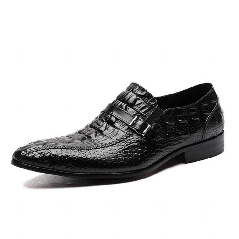 Chaussures Formelles Pour Hommes Luxe Cuir Crocodile Avec Sangle À Boucle Habillées Oxford - Noir