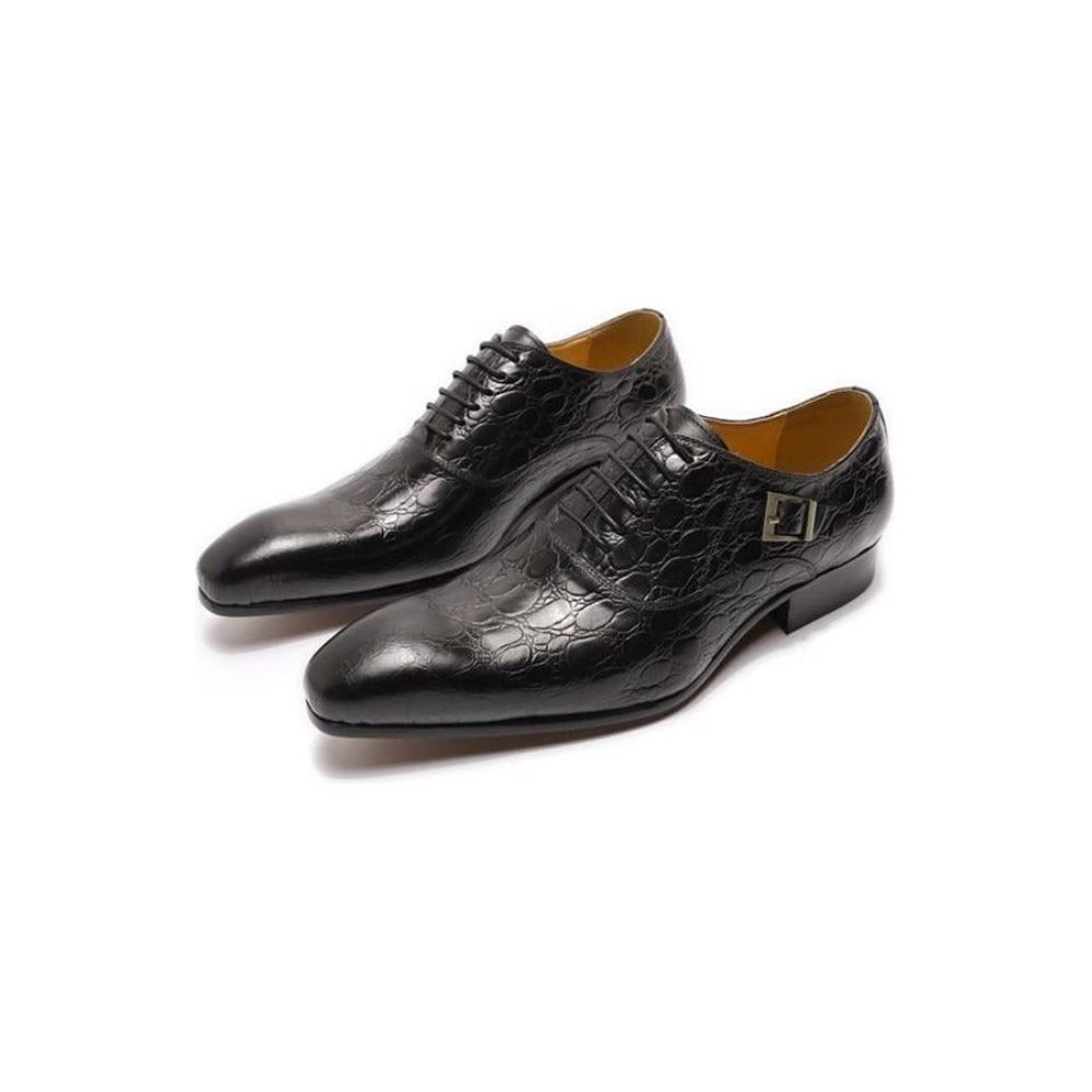 Chaussures Formelles Pour Hommes Luxe Cuir Crocodile À Bout Pointu Habillées Oxford - Noir