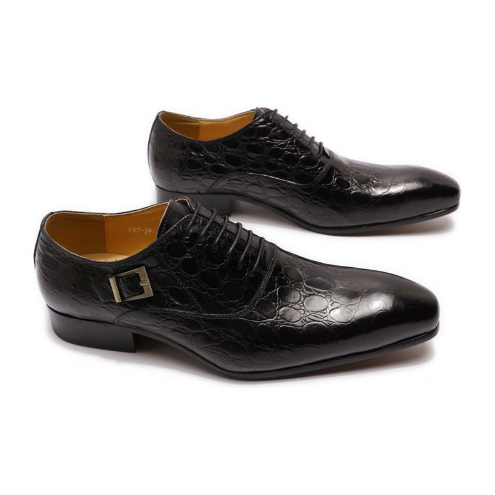 Chaussures Formelles Pour Hommes Luxe Cuir Crocodile À Bout Pointu Habillées Oxford - Noir