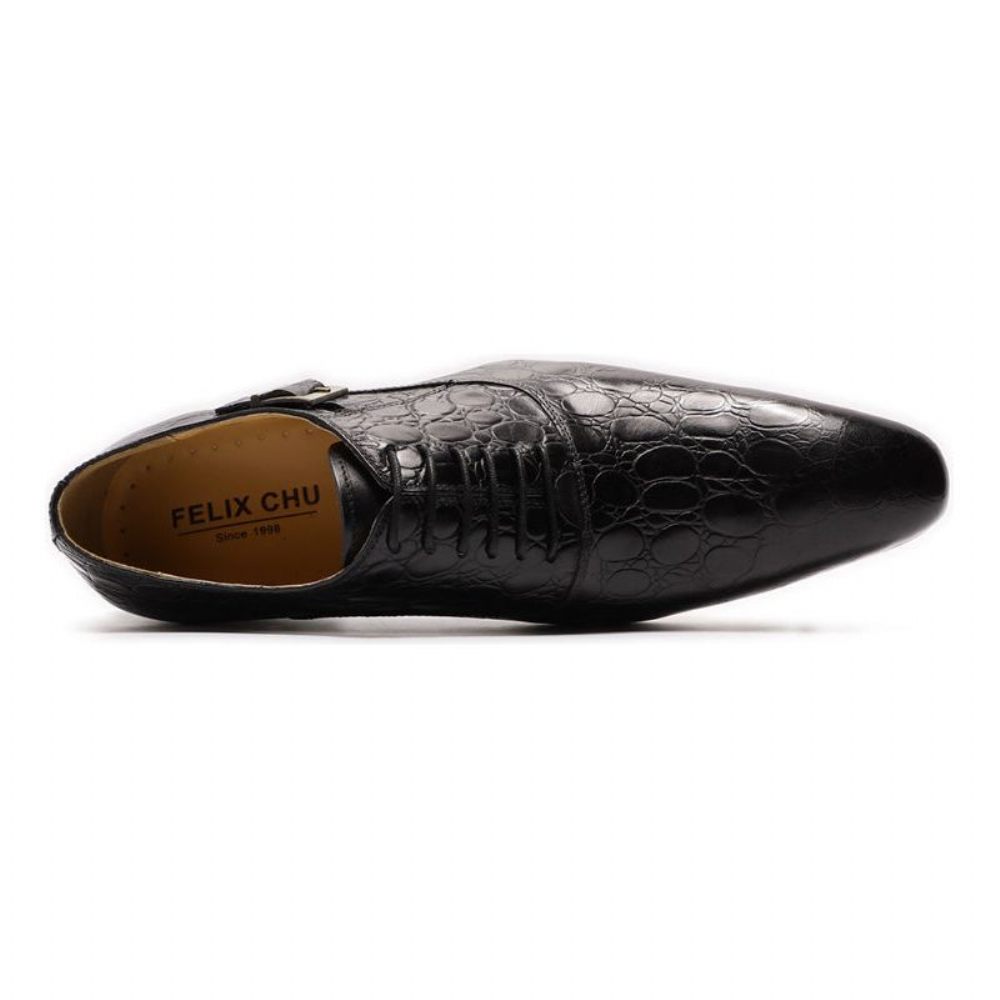 Chaussures Formelles Pour Hommes Luxe Cuir Crocodile À Bout Pointu Habillées Oxford - Noir