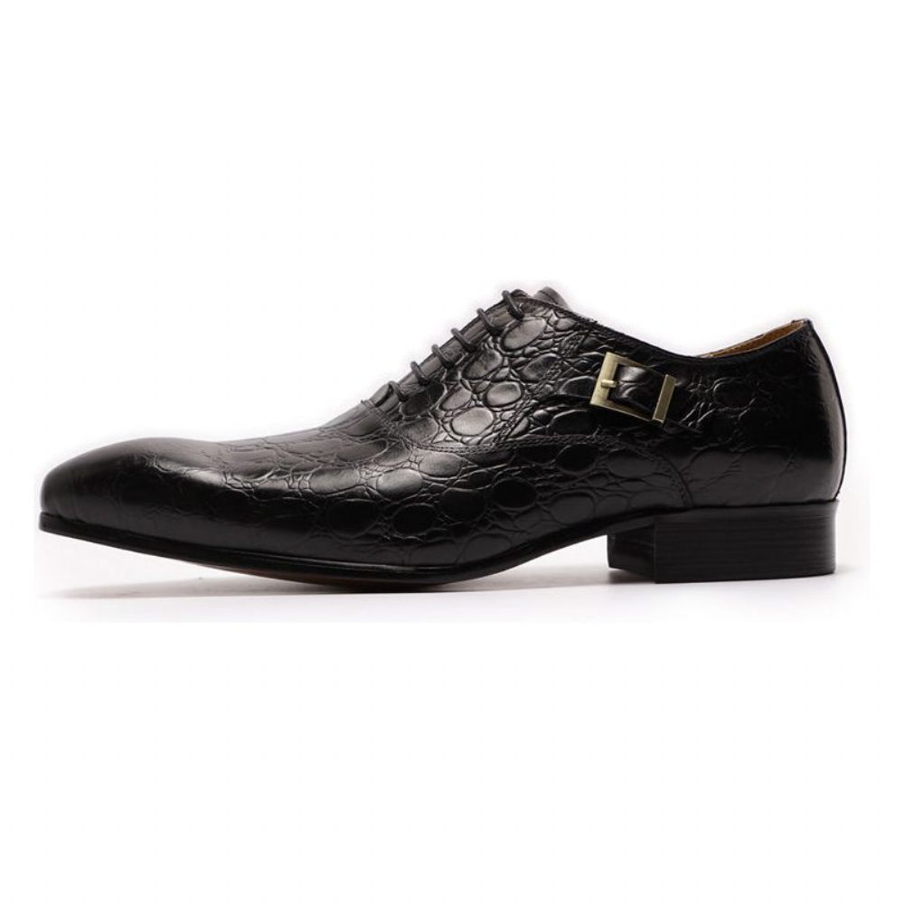 Chaussures Formelles Pour Hommes Luxe Cuir Crocodile À Bout Pointu Habillées Oxford - Noir