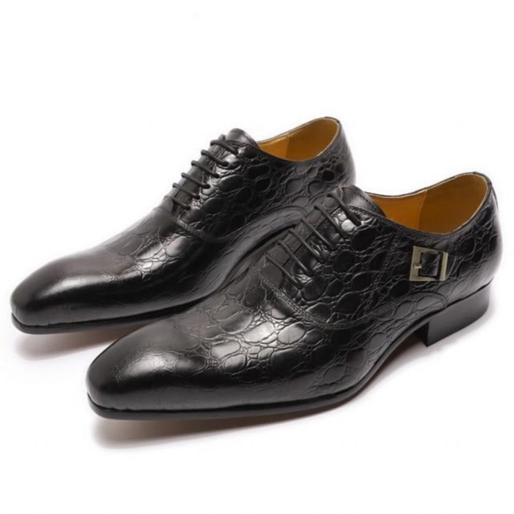 Chaussures Formelles Pour Hommes Luxe Cuir Crocodile À Bout Pointu Habillées Oxford - Noir