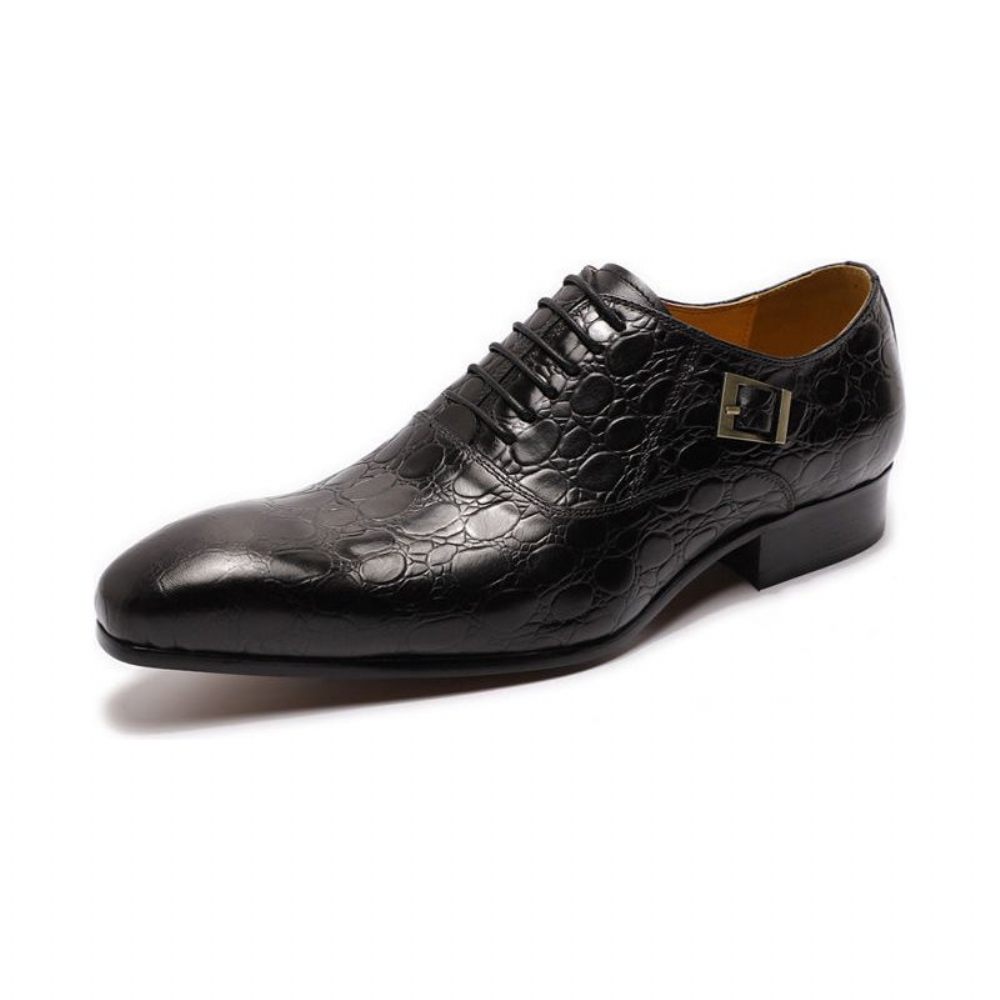 Chaussures Formelles Pour Hommes Luxe Cuir Crocodile À Bout Pointu Habillées Oxford - Noir