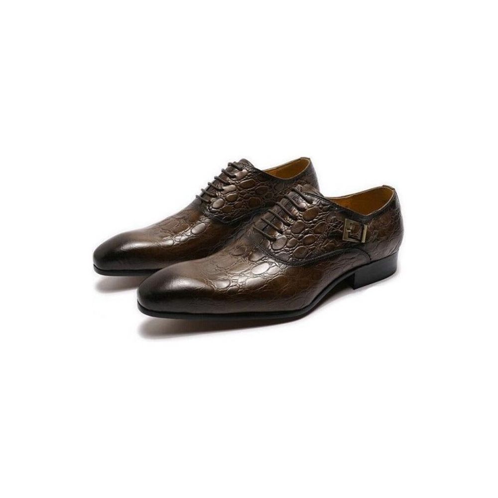 Chaussures Formelles Pour Hommes Luxe Cuir Crocodile À Bout Pointu Habillées Oxford - Café